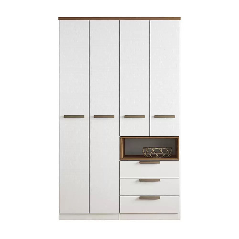 imagem de Guarda Roupa com 4 Portas e 3 Gavetas New Conect Santos Andira 200x120,50x46,30cm - Branco/Jatobá - ahh96h87af